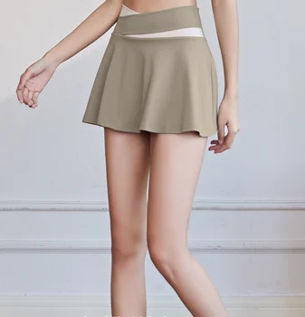 Короткая поддельная короткая юбка-двойка, быстросохнущие шорты с защитой от блеска, эластичная облегающая спортивная юбка телесного цвета, костюм для фитнеса для бега