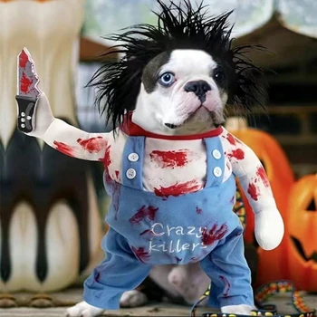 Косплей для домашних животных на Хэллоуин Забавный, Превращающийся в Кровавую куклу, Одежда для собак, Праздничные наряды для вечеринок, Удобная Мягкая одежда для переодевания