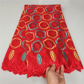 Кружевная ткань из швейцарской вуали 5 ярдов, новейшая тяжелая вышивка бисером, африканский 100% хлопок, популярный Дубайский стиль для вечеринок, материал ткани K