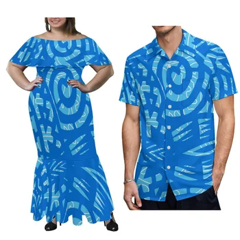 Летнее женское платье с открытыми плечами, платье-шаль с мужской рубашкой, костюм для полинезийской пары, плюс размер 8xl