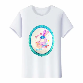 Летние футболки, одежда с короткими рукавами для девочек, детские футболки со светодиодной подсветкой, мультяшная звезда, кролик Росы, детские футболки, одежда для мальчиков, топы