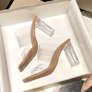 Летняя женская обувь, модные прозрачные босоножки на высоком каблуке 2023 года, женские сексуальные вечерние босоножки без застежки с открытым носком, Sandalias De Mujer