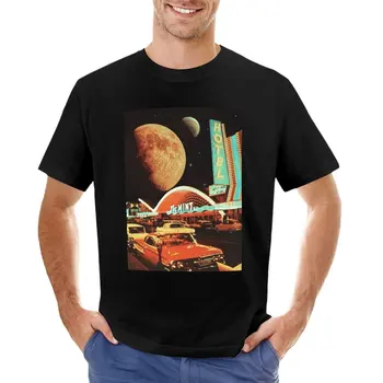 Луна, которая никогда не спит - Ретро-футуризм, Научно-фантастическая эстетика, Космический коллаж, забавные футболки, черные футболки для мужчин