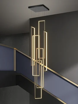 Люстра длиной до лестницы, современная светодиодная минималистичная креативная прямоугольная двухуровневая люстра для виллы, роскошные светильники для гостиной в стиле лофт в скандинавском стиле.