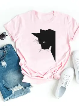 Милая одежда для домашних кошек, женская футболка с коротким рукавом, женские повседневные милые модные женские футболки с графическим принтом 90-х годов