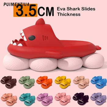 Милые тапочки с акулами на толстой платформе, Женские и мужские Домашние горки для ванной, Детская летняя обувь из мягкой ЭВА, женские и мужские пляжные вьетнамки 2023