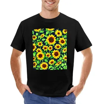 Милый узор из подсолнухов. Футболка с цветочной текстурой и темным фоном, мужские футболки с графическим рисунком