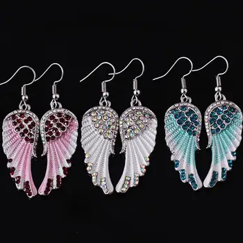 Модные женские ангельские крылья, серьги-подвески со стразами средней длины, простые серьги, ювелирные изделия