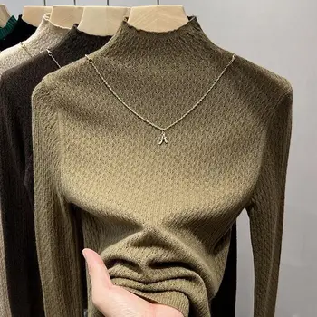 Модные однотонные Женские осенне-зимние вязаные свитера, базовые теплые пуловеры, Корейский свитер, приталенный пуловер J52