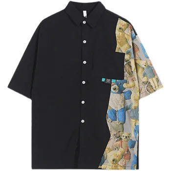 Модный бренд 2023, Новые летние рубашки с короткими рукавами, лоскутная рубашка с мелким принтом, трендовая одежда ropa, рубашки для мужчин