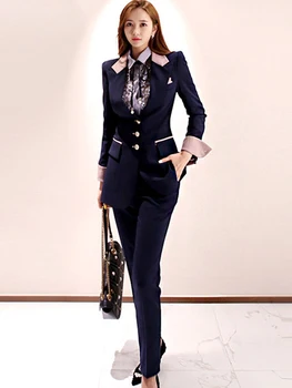 Модный Корейский комплект одежды из 2 предметов, женские Профессиональные куртки OL, Формальный Блейзер, Деловые топы, пальто, брюки, Длинные брюки, комплекты костюмов