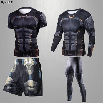 Мужская 3D компрессионная спортивная одежда, костюмы, колготки для спортзала, тренировочная одежда, спортивный комплект для бега трусцой, рашгард, спортивный костюм для бега для мужчин