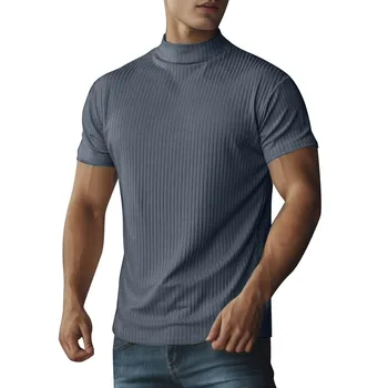 Мужская Весенне-летняя рубашка с коротким рукавом, Однотонный Круглый вырез, Свободный Удобный топ
