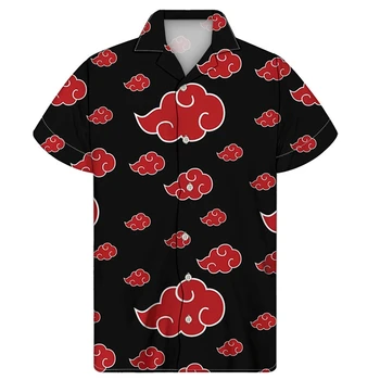 Мужская рубашка с логотипом Harajuku, Очень большая рубашка с Аниме, Красная, Повседневная блузка, Уютная, Короткий рукав, Летняя мода, Новинка, 2023