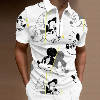 Мужская футболка-поло Disney с Микки Маусом и Микки Маусом на молнии, летняя модная повседневная футболка с лацканами и коротким рукавом, повседневная рубашка-поло с героями мультфильмов