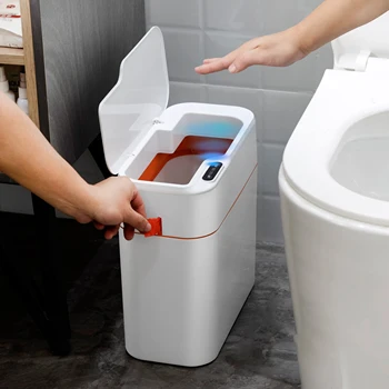 Мусорное ведро с крышкой для ванной комнаты, бесконтактное мусорное ведро объемом 16 л для спальни, Автоматическое тонкое пластиковое мусорное ведро для офиса, гостиной