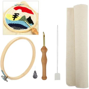 Набор игл для вышивания с деревянной ручкой, набор для вышивания с пяльцами, Нитевдеватель для валяния из ткани