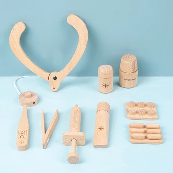 Набор инструментов для ролевых игр с деревянным доктором, игрушки из натурального дерева для детей, обучающий подарок доктора по методу Монтессори для малышей