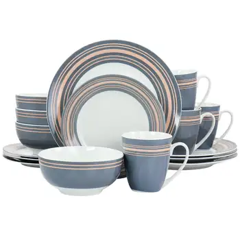 Набор тонкой керамической посуды Silver Wind из 16 предметов серого и розового цветов