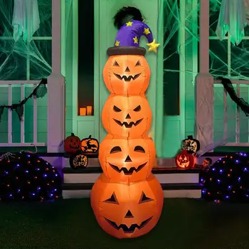 Надувное украшение в виде тыквы 240 см, светящаяся тыква на Хэллоуин, Ветрозащитный светодиодный декор в виде тыквы для дома с Привидениями на открытом воздухе