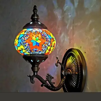 Настенный светильник из турецкого стекла, ретро-Ностальгическое Декоративное освещение, Балкон, проход, Коридор, Кафе, Светодиодный настенный светильник D13cm E14 Лампа