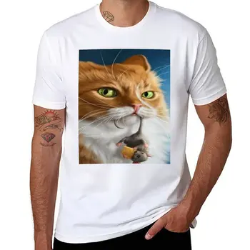 Новая футболка с изображением кошки и ее мышиного бойфренда, футболка с графическими изображениями, футболки, мужская одежда