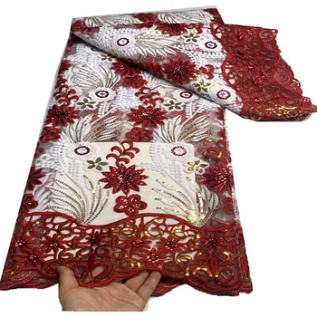 Новейшая роскошная Элегантная кружевная ткань из африканских перьев, вышивка блестками, Нигерийский тюль Для свадебного длинного платья FT67