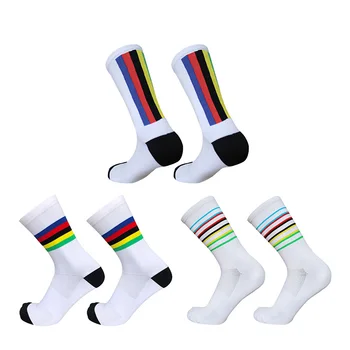 Новые профессиональные носки для велоспорта в полоску, спортивные носки, дышащие носки для велоспорта на открытом воздухе, мужские женские носки calcetines ciclismo hombre