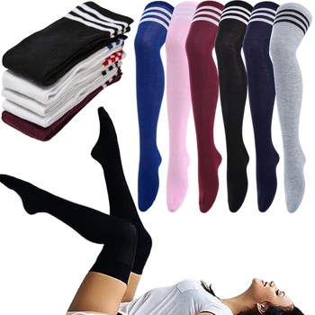 Новые Сексуальные Женские носки в черно-белую полоску, женские чулки выше колена, женские теплые гольфы для девочек