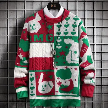 Новый Зимний Свитер с принтом в стиле хип-хоп, Мужская уличная одежда, Высококачественный Модный Рождественский Пуловер, Свободные Мужские свитера с длинным рукавом