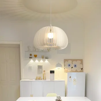 Новый подвесной светильник для обеденного стола в скандинавском стиле, простая люстра в виде тыквы в спальне, белый теплый потолочный подвесной светильник в стиле кафе, декор для кафе
