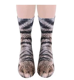Носки для взрослых унисекс с милыми кошачьими лапками, носки для экипажа с 3D-имитацией лапы животного, 1 пара (Кошка)