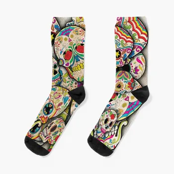 Носки-коллаж из сахарного черепа, мужские носки для женщин, мужские носки