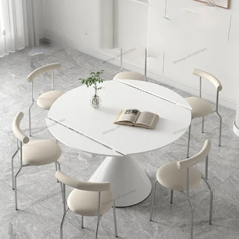Обеденный стол из чистой белой матовой каменной доски, вращающийся и складной обеденный стол, квадратный и круглый стол двойного назначения