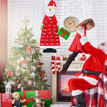 Обратный отсчет Санта Клауса из фетра, Адвент-календарь, Рождественская елка, Подвесное Рождественское украшение для домашней вечеринки, украшения