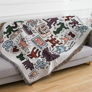 Одеяло с граффити в американском стиле, чехол для дивана, Кисточки для кемпинга, Ковер, Переносное одеяло для пикника, одеяло для декора комнаты, одеяло