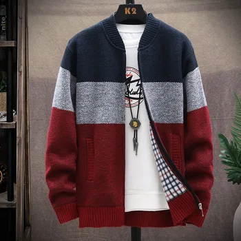 Осенне-зимний мужской кардиган в корейском стиле, свитера в стиле пэчворк, мужской повседневный свитер с круглым вырезом, пальто, вязаная куртка на молнии, мужской 8803