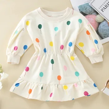 Платье Принцессы для маленьких девочек, милая толстовка с разноцветными воздушными шариками, повседневные платья с круглым вырезом, детская одежда 0-4 лет