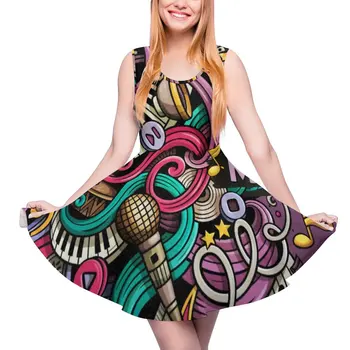 Платье с абстрактной музыкой, платья Kawaii с красочным принтом, Корейская мода, платье для катания на коньках большого размера, женская одежда на заказ