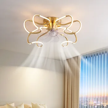 Полностью медная потолочная вентиляторная лампа в скандинавском стиле для гостиной, качающая головкой, вентиляторная лампа, современный простой свет, роскошная столовая