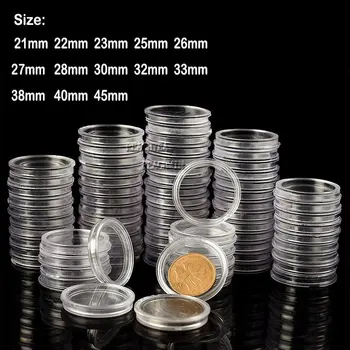 Прозрачный 21-45 мм Держатель для монет, пластиковый для сбора монет, 10/25 шт. для капсул, Футляр для хранения капсул, Монетница