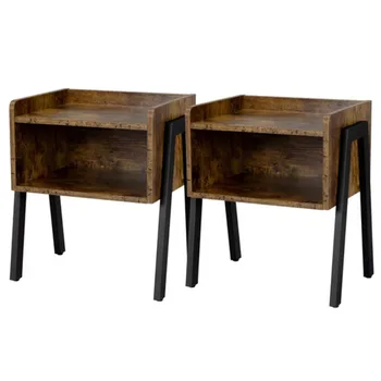 Промышленный деревянный столик Easyfashion для хранения, набор из 2 предметов, отделка в коричневом стиле