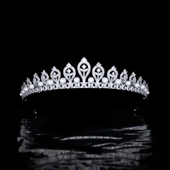 Простой жемчужный головной убор Sweet Shell Жемчуг Циркон Свадебная корона невесты Свадебные Аксессуары для волос Корона принцессы на день рождения