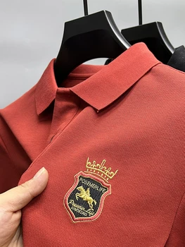 Роскошная брендовая мужская рубашка поло с длинными рукавами и изысканной вышивкой, осенняя модная деловая повседневная монохромная футболка с отворотом 2023