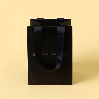 Роскошные подарочные пакеты из ювелирной бумаги с пользовательской печатью логотипа, небольшой пакет для упаковки свадебных подарков с ленточной ручкой