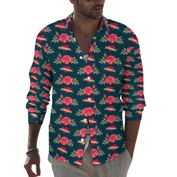 Рубашка с длинным рукавом, топ, мужская верхняя рубашка с 3D цифровым принтом в форме сердца, блузка с отложным воротником, роскошная одежда