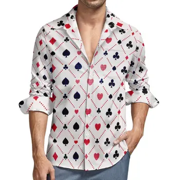 Рубашка с сердечками для покера, мужские повседневные рубашки, играющие в игру, Осенние блузки Y2K на заказ, ретро-одежда большого размера с длинным рукавом, Идея подарка