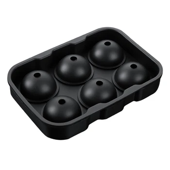 Силиконовые лотки для кубиков льда, круглые формы для кубиков льда, сферы для приготовления шариков для льда (6 круглых шариков для льда черного цвета)