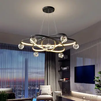 Современная минималистичная светодиодная потолочная люстра, Подвесной светильник для гостиной, лампы для спальни, домашнего декора, внутреннего освещения, черный