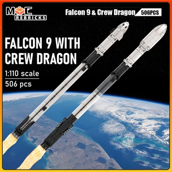 Строительный блок космического корабля MOC Space Falcon 9 с ракетой-носителем Crew Dragon, технология сборки своими руками, Кирпичи, игрушки, подарки для детей